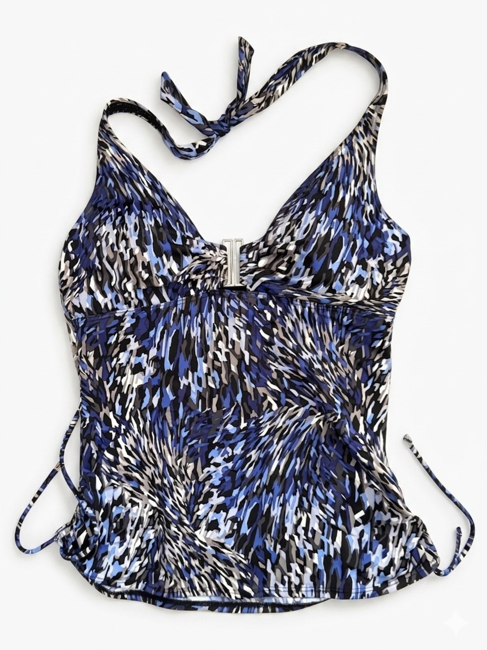 Be Creative | Blue Black White Swirl Halter Tankini Top Built In Bra